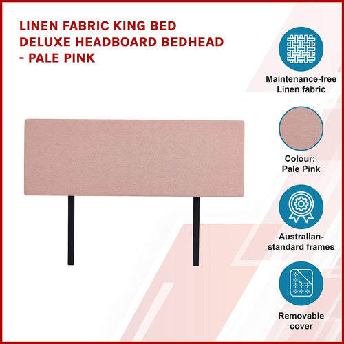 Linen Fabric Rectangular King Bed Deluxe Headboard Bedhead Pale Pink 