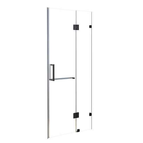 100 x 200cm Wall to Wall Frameless Shower Screen in CHROME Hardware, SQUARE Handle