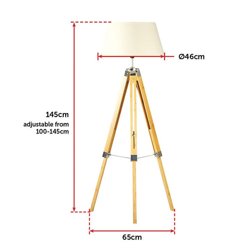 Modern Floor Lamp Wood Tripod Home Bedroom Reading Light 145cm 
