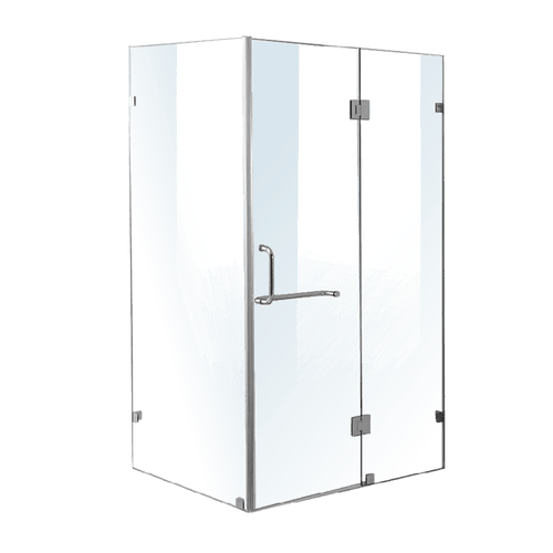 90 x 90cm Frameless 10mm Glass Shower Screen By Della Francesca CHROME Hardware, ROUND Handle