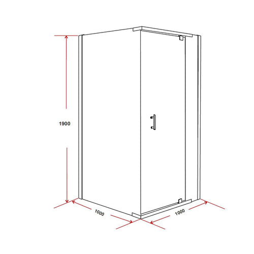 1000 x 1000 x 1900mm Framed Safety Glass Pivot Door Shower Screen in CHROME