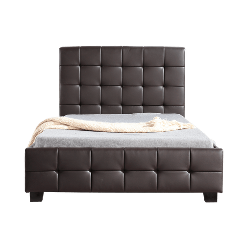 King Single Brown PU Leather Deluxe Bed Frame